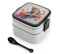 Tiger & Flying Colors Bento Box 1000ml Contenitore per il pranzo a prova di perdite con divisori rimovibili e cucchiaio - Contenitore per il pranzo impilabile in PP senza BPA per lavoro, ufficio, pi