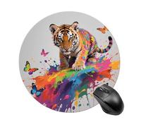 Tiger & Flying Colors Tappetino per mouse rotondo, grazioso tappetino da scrivania con base in gomma antiscivolo, divertente piccolo tappetino per mouse per ufficio e giochi, accessori decorativi per