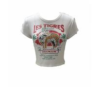 Tiger Graphic Baby Tees per le donne Y2K Manica Corta Girocollo Crop Top Slim Aderente T-shirt Corta Carino Estate Streetwear Teen, Animale bianco, S