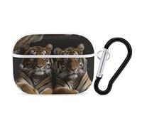 Tiger in Cave - Custodia per AirPod Pro, cover rigida antigraffio in policarbonato con portachiavi, accessorio per AirPod Pro 2°/1° custodia per donne e uomini, stile bianco