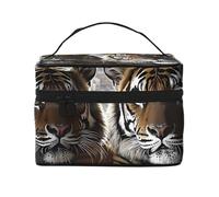 Tiger in Cave Travel Makeup Bag - Organizer portatile per articoli da toeletta con scomparti con cerniera per spazzole, bottiglie e prodotti per la cura della pelle