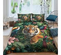 Tiger in jungleSet Di Copripiumino morbida microfibra 3 Pezzi stampa di 3D con cerniera Wild animal art style copripiumino con federa soffice ultra morbido e traspirante for bambini Double（200x200cm）