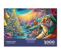 Tiger in Scarf at Christmas Scene Puzzle Da 1000 Pezzi The Forest King Elemento Essenziale Per Le Serate Di Giochi in Famiglia, Adulti E Bambini 70x50cm/1000pcs