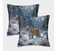 Tiger in Snow-wild Animal Photography Federe Cuscini Per Divano Decorativa Art Fodere Cuscino Set 2 Pezzi Cerniera Invisibile Da Letto Per Salotto 40x40cm