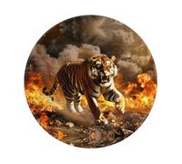 Tiger in the Fire Tappetino per mouse rotondo da gioco, 20 x 20 cm, con bordi cuciti, tappetino per mouse pieghevole da scrivania, tappetino per mouse per laptop
