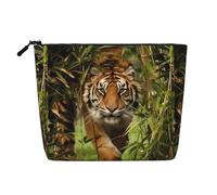 Tiger in the Jungle - Borsa multifunzione per il trucco, impermeabile, con cerniera, per viaggi, lavoro, casa, portamonete, Nero , Taglia unica