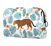 Tiger in The Tropical Leaves - Trousse per cosmetici da donna, per articoli da toeletta da viaggio, grande, con cerniera, Multi, 18.5x7.5x13cm/7.3x3x5.1in, Beauty case