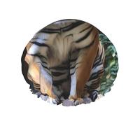 Tiger in the zoo Cuffia da doccia per donne e uomini, grande, riutilizzabile, a doppio strato, impermeabile, con fascia elastica, per tutte le acconciature, adatta ai viaggi