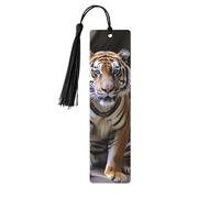 Tiger in The Zoo Segnalibro in legno fai da te Segnalibro in legno da appendere etichette in legno con nappe colorate Etichette regalo in legno Etichette regalo insolito per gli amanti dei libri