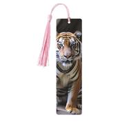 Tiger in The Zoo Segnalibro in legno fai da te Segnalibro in legno da appendere etichette in legno con nappe colorate Etichette regalo in legno Etichette regalo insolito per gli amanti dei libri
