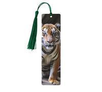 Tiger in The Zoo Segnalibro in legno fai da te Segnalibro in legno da appendere etichette in legno con nappe colorate Etichette regalo in legno Etichette regalo insolito per gli amanti dei libri