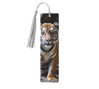 Tiger in The Zoo Segnalibro in legno fai da te Segnalibro in legno da appendere etichette in legno con nappe colorate Etichette regalo in legno Etichette regalo insolito per gli amanti dei libri