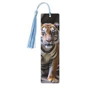Tiger in The Zoo Segnalibro in legno fai da te Segnalibro in legno da appendere etichette in legno con nappe colorate Etichette regalo in legno Etichette regalo insolito per gli amanti dei libri