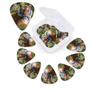 Tiger Laying on the Grass - Confezione da 12 plettri per chitarra in celluloide di 3 diversi spessori, con scatola portaoggetti, plettro personalizzato per chitarra acustica