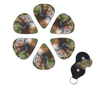 Tiger Laying on the Grass - Confezione da 6 plettri per chitarra in celluloide di 3 diversi spessori, con supporto per plettro, per chitarra acustica, chitarra elettrica, basso, ukulele