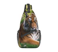 Tiger Laying on the Grass Sling Bag leggero borsa a tracolla borsa a tracolla zaino sportivo per donne uomini nero taglia unica, Come nella foto, Taglia unica, Zaino da escursionismo