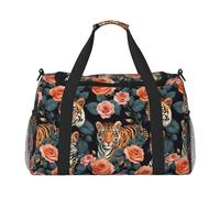 Tiger Leopard Print Rose Print Gym bag Grande Capacità Mano Carry Bag Pieghevole Carry On Tote per Attività All'aperto