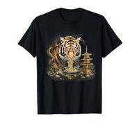 Tiger Mangiare Ramen Bonsai Albero Tiger Noodle Art Pagoda Tower Maglietta