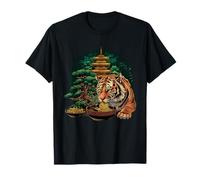 Tiger Mangiare Ramen Tiger Noodle Art Bonsai Albero Pagoda Tower Maglietta