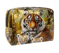 Tiger Mom and Baby Cubs Trousse per cosmetici, da donna, borsa da viaggio grande in PVC per trucchi, pratica custodia organizer con cerniera, Multi, 18.5x7.5x13cm/7.3x3x5.1in, Beauty case