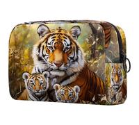 Tiger Mom and Baby Cubs Trousse per cosmetici, da donna, borsa da viaggio per articoli da toeletta grande, pratica borsa organizer con cerniera, Multi, 18.5x7.5x13cm/7.3x3x5.1in, Beauty case