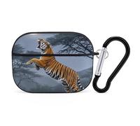 Tiger Moon Custodia per AirPod Pro, cover rigida antigraffio in policarbonato con portachiavi, accessorio per AirPod Pro 2°/1° custodia per donne e uomini, stile nero