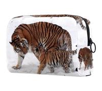 Tiger Mother and Baby Walks on Snowland Trousse per cosmetici da donna, borsa da viaggio grande per trucchi pratica borsa organizer con cerniera, Multi, 18.5x7.5x13cm/7.3x3x5.1in, Beauty case