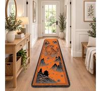 Tiger Mountain Landscape Oriental Runner Tappeto 2x8 | Paesaggio orientale montano, tappeto runner da comodino, grafica audace della fauna selvatica, bordo geometrico dettagliato