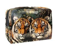 Tiger on Forest - Trousse per cosmetici, da donna, per articoli da toeletta da viaggio, grande, in PVC, con cerniera, Multi, 18.5x7.5x13cm/7.3x3x5.1in, Beauty case