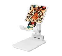 Tiger Pattern Supporto per cellulare pieghevole ad angolo regolabile in altezza Supporto per cellulare portatile da tavolo compatibile con tutti gli smartphone bianco