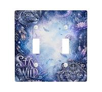 Tiger - Placca di copertura per interruttore della luce doppia, stile bohémien, con ninfea mistica, luna, nessuna plastica blu, dimensioni standard, decorazione per camera da letto, bagno, cucina