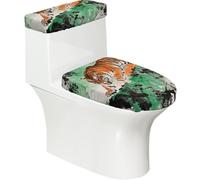 Tiger Pounce Down - Set di 2 copriwater elastici e copriwater per bagno, morbidi e lavabili, a forma di U, decorazione per WC
