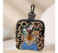 Tiger Print Zip Pouch - PU Piccolo portafoglio & custodia per auricolari, unisex compatto porta carte e portamonete, design con stampa animale audace