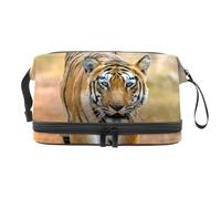 Tiger Prowl on The Road - Trousse per cosmetici a doppio strato, per donne e ragazze, borsa da viaggio per trucchi, pratica borsa organizer con scomparto per pennelli, Multi, 27x15x14 cm/10.6x5.9x5.5