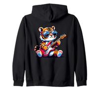 Tiger Rocking E-Guitar Divertente Tigre Felpa con Cappuccio