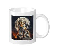 Tiger Set di 1 tazza con stampa lunare montagna stella notte cielo albero disegni estetici artistici giallo bianco ceramica tè macerazione leggera dispensa Apaartment camera da letto fondo piatto