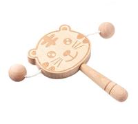 Tiger Shape Wooden, Baby Rattle Toy, Sensory-Stimulating Crib, 15x9.5x1.5cm and Stroller Shaking Drum for Hearing Development, Motor Skill Growth, and Visual Tracking