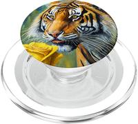 Tiger Sniffing a Yellow Rose Illustration Graphic Design PopSockets PopGrip per MagSafe