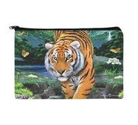 Tiger Stalking at Sunset Butterflies Makeup Cosmetic Bag Organizer Pouch