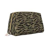 Tiger Stripe Camo Print Leather Portable Zipper Makeup Bag Cosmetic Pouch Travel Organizer Toiletry Clutch