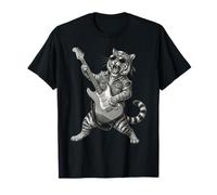 Tiger Suona la Chitarra Rock & Roll Tigers Rocker Music Maglietta