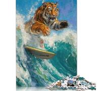 Tiger Surfer Surfing Waves Jigsaw Puzzle Impossibili 1000Pcs Decorazione Per La Casa. Rilassamento E Intelligence Per Adulti E Bambini Da 12 Anni 1000pcs (38x26cm)