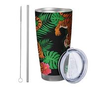 Tiger Tumbler Set Di 1 Animali Artistico Pittura Modello Botanico Pianta Foglie Fiore rosa Verde Arancione Metallo Inossidabile Can Cooler Infrangibile Viaggio Piscina All'aperto Con Coperchio Tazza