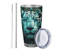 Tiger Tumbler Set Di 1 Natura Bosco Estetica Botanica Foresta Alberi Animali Foglie verde acqua bianco Polvere Verniciato Caldo e Freddo Infrangibile Ufficio Esterno Club Dormitorio Con Coperchio