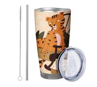 Tiger Tumbler Set Di 1 Simpatico Animali Modello Foglie Gatto In Vaso Astratto Libro Divertente beige arancione verde Verniciato a polvere Caldo e Freddo No Spill Viaggi Piscina Outdoor Yard Picnic
