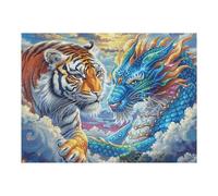Tiger Vs Dragon Puzzle 500 Pezzi Per Adulti Coppie Cartone Spesso Resistente Per Serate in Casa Insieme Con Poster Incluso Regalo Di Anniversario Qualità 500 PCS/52×38cm