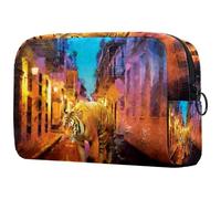 Tiger Walking in Night Street, trousse da donna, per articoli da toeletta da viaggio, grande, pratica borsa organizer con cerniera, Multi, 18.5x7.5x13cm/7.3x3x5.1in, Beauty case