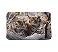 Tiger Winter Animal Snow Tree Woods Nature Wildlife Rustic Brown Tappeto Da Bagno Antiscivolo Zerbino Ingresso Assorbente Tappeto Entrata Per Esterno Interno Cucina 40X60Cm