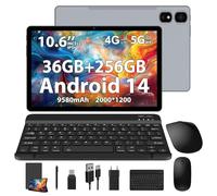 TIGERFU Tablet Android 14, 10.6 Pollici Tablet con Tastiera e Custodia, RAM 36GB+ROM 256GB (TF 2TB), SIM Slot 4G LTE+5G WiFi, 2.0GHz Octa-Core, 8MP+13MP, 9580mAh, BT5.0, 2000 * 1200 IPS, GPS - Grigio