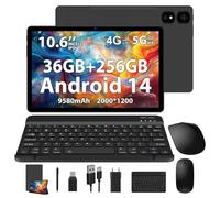 TIGERFU Tablet Android 14, 10.6 Pollici Tablet con Tastiera e Custodia, RAM 36GB+ROM 256GB (TF 2TB), SIM Slot 4G LTE+5G WiFi, 2.0GHz Octa-Core, 8MP+13MP, 9580mAh, BT5.0, 2000 * 1200 IPS, GPS - Nero